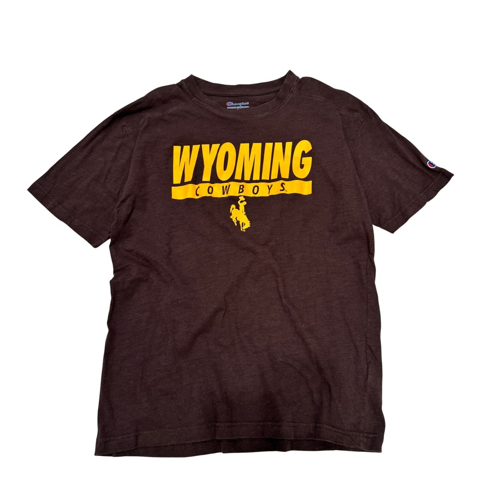 Champion Wyoming Cowboys T Shirt Mens Large Brown Yellow NCAA Graphic Tee L